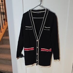 Zara Knit Black Sweater with Cream Stripe